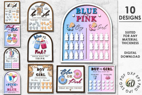 3D Gender Reveal Game Signs Bundle for Graphics & Laser Engraving