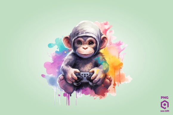 Chimpanzee Playing Video Game Graphics & Illustrations