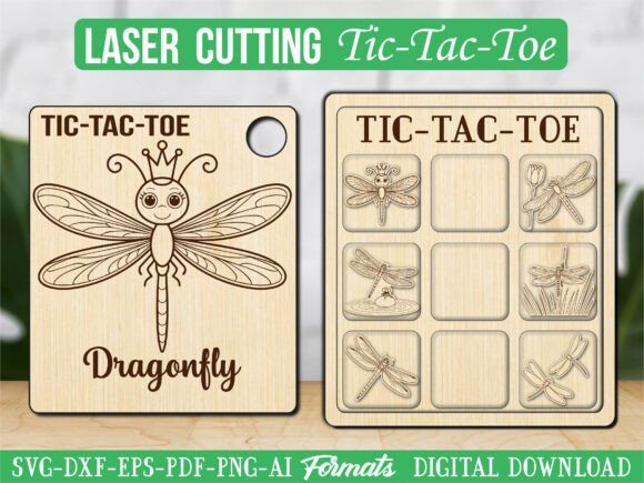 Cute Dragonfly Tic Tac Toe: Graphics & Laser Engraving
