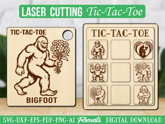 Floral Bigfoot Tic Tac Toe: Graphics & Laser Engraving