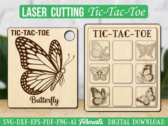 Flying Butterfly Tic Tac Toe Graphics for Laser Engraving