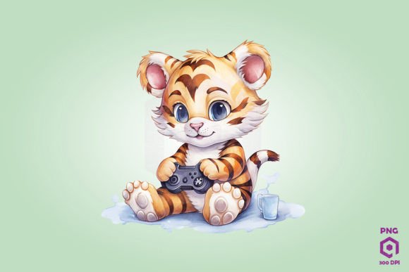 Tiger Playing Video Game Graphics & Illustrations Review